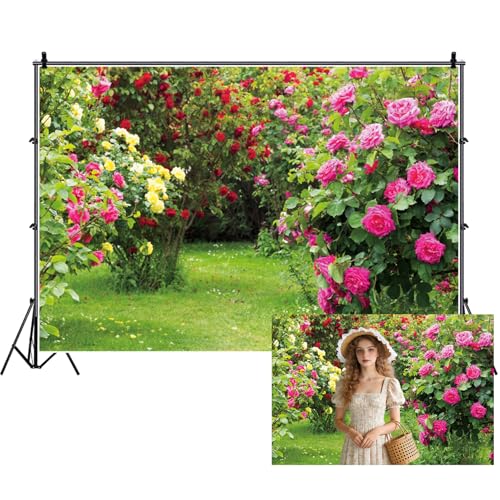 Toile de fond photographie jardin décor mural fleurs roses photobooth mariage