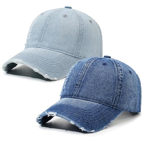 Image of Vintage Washed Denim Distressed Dad Hats Baseball Caps for Men Women