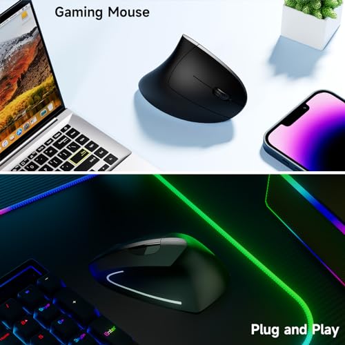Mouse óptico vertical inalámbrico recargable 2.4G para laptop, computadora y Mac de 5 botones 4