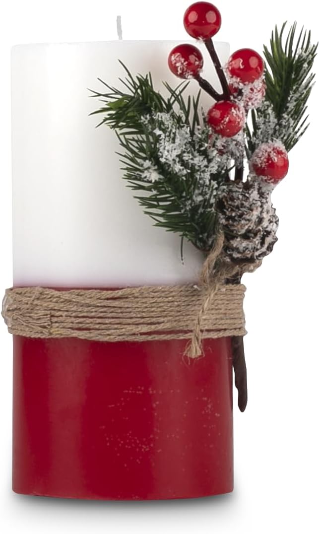 Christmas Red Green White Candles 3x6 Set of 2 Unscented Scented 60 Hour - 20 oz Each - Xmas New Year Decoration - Custom Order Available with Any Scent Color - Handmade in The USA