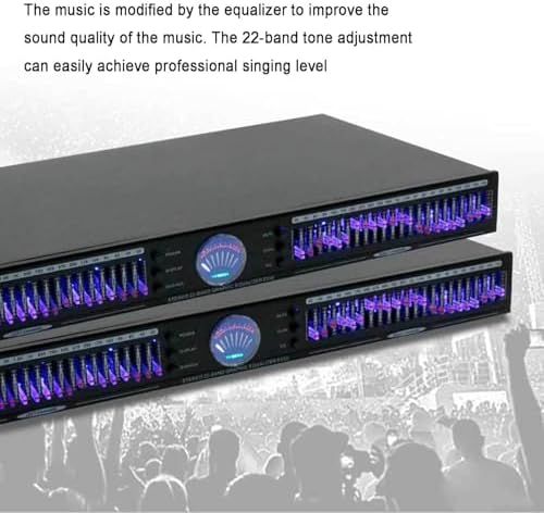 Professional 22-Band Graphic Equalizer with 10 Preset Effects, Dual Channel, Noise Reduction, 1U Rack Mount for Studio and Concert Audio Tuning