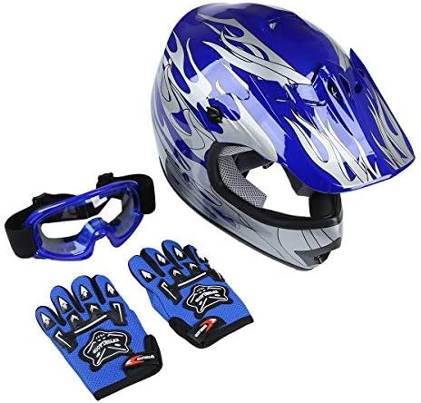Miniatura 1 de TCT-MT Set de Casco + Gafas + Guantes DOT AzulRosaVerdeNegro para NiñosJuveniles para Dirt Bike ATV Motocross Off-Road (JuvenilAdulto, SXL)