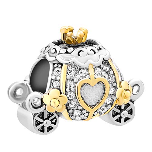 Dije de carroza de Cenicienta de cobre con acabado artesanal para pulsera