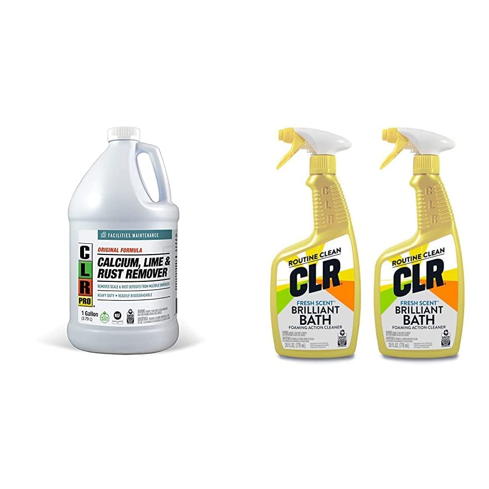 CLR PRO Calcium, Lime and Rust Remover (1 Gallon) and CLR Brilliant Bath Foaming Bathroom Cleaner Spray (2 x 26 Ounce)