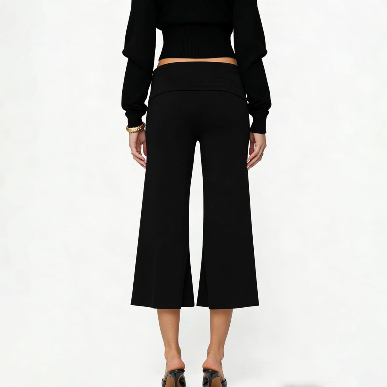 Fold Over Capri Pants for Women Low Rise Wide Leg Yoga Capris Summer Cute Going Out Flowy Gaucho Pants Streetwear