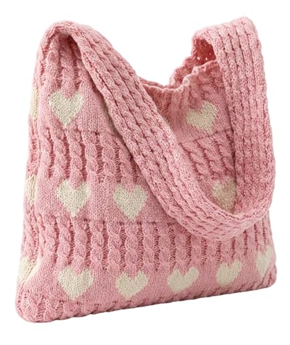 Image of Crochet Bag, Stylish Tote Bag for Women, Beach Bag for Daily Use and Travel, Pink Woven Openwork Design, Perfect for College Girls and Fashion Enthusiasts