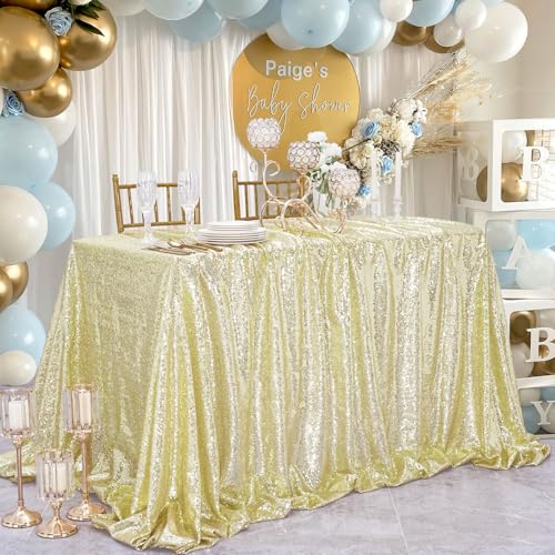 Image of B-COOL Sequin Tablecloth Light Gold Rectangular 90x132 Inches Shimmer Tablecloth Sparkly Table Fabric for Charity Galas Themed Parties Prom