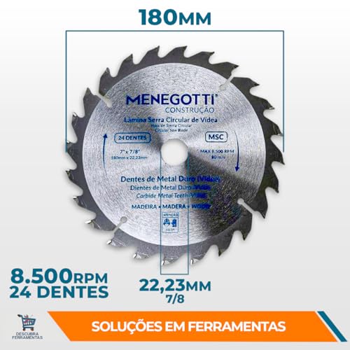 Discos Com Lâminas Menegotti Lâminas Serra Circular Vídea 24 Dentes Profissional Para Madeira MDF -