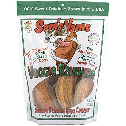 Sam's Yams Sweet Potato Dog Treats, Healthy Dog Treats for Small, Medium, and Large Breed Dogs - Made in USA, High Fiber, Vegan Dental Chews - Veggie Rawhide, Sweet Potato Dog Chewz, 14oz Single Pack Cover