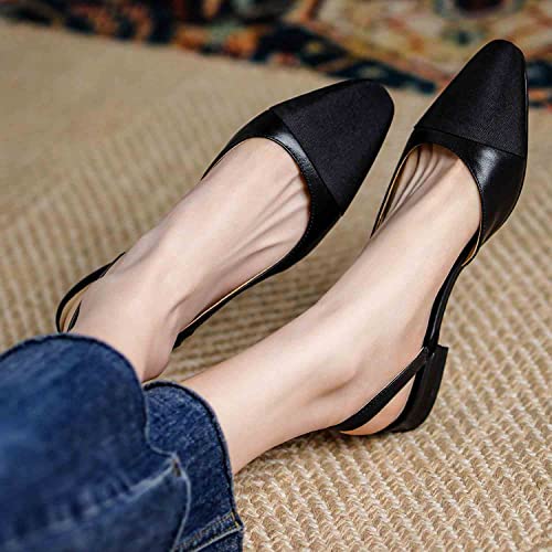 Cap Toe Sandals Leather for Women, Two Tone Closed Toed Slingback Slip On Low Heel Flats3