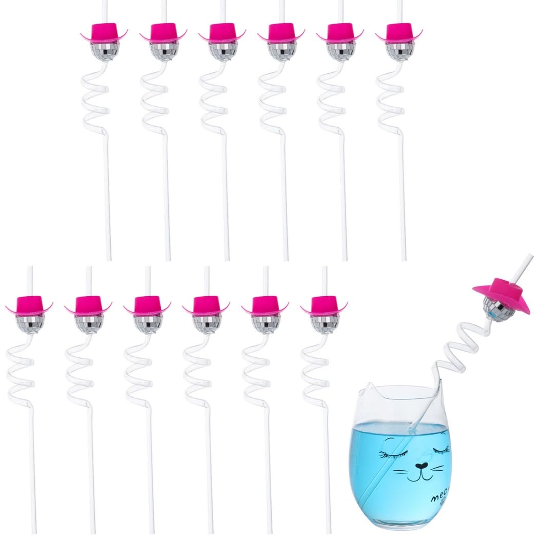 Silver 1970S Disco Party Bar Holiday Wedding Birthday Straws, Mirror Decorative Disco With Straws Ball Pcs 12 Cowboy Cowgirl Hat Mini Disco, Straw Bachelorette Decor Supplies