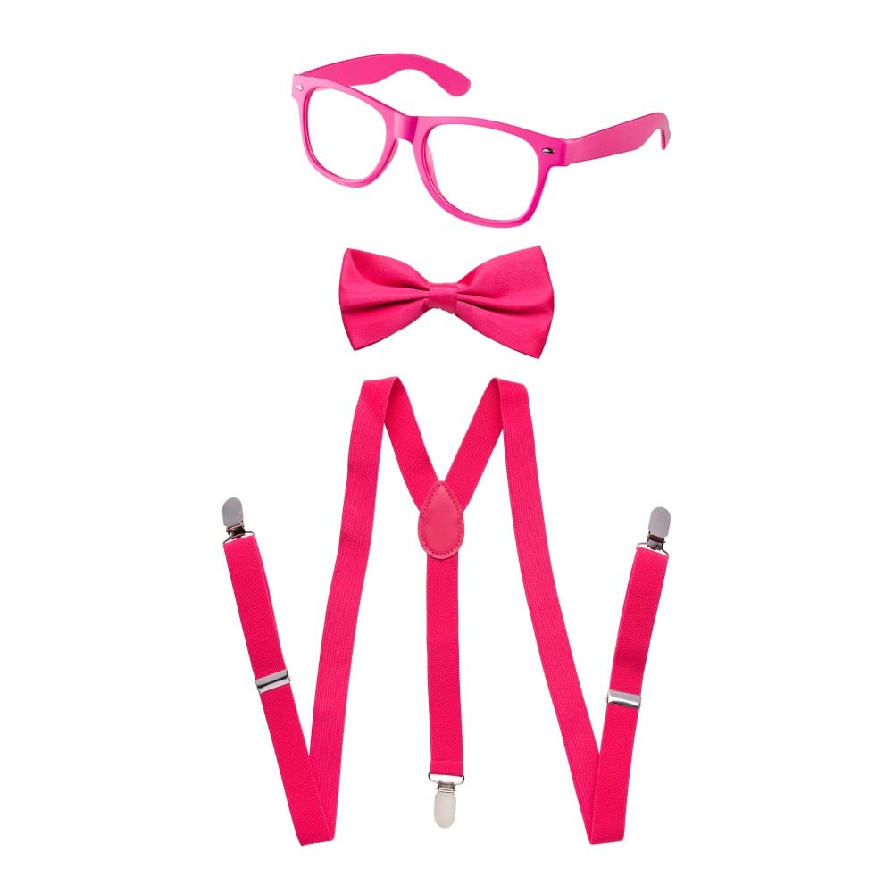 Dress Up America Neon Suspender, Bow-tie, Sunglasses, Accessory Set - Kids Size Suspenders