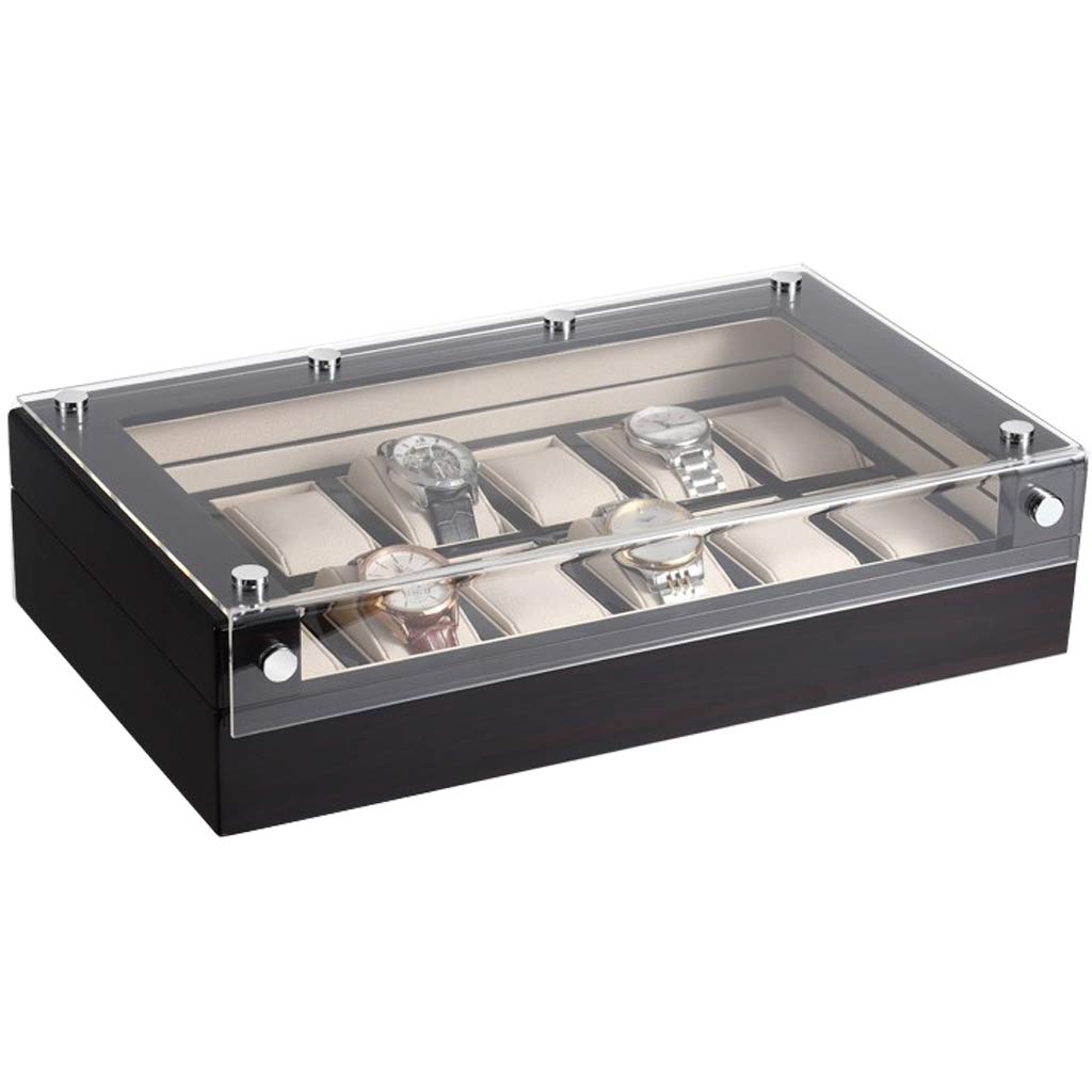 ANVLOJRIH Watch Display Storage Box Case Display Storage Box Wooden Watch Storage Box12 Slot Gift For Men Men'S Valet Tray Case Glass Cover Birthday Gift Party Gift Father'S Day