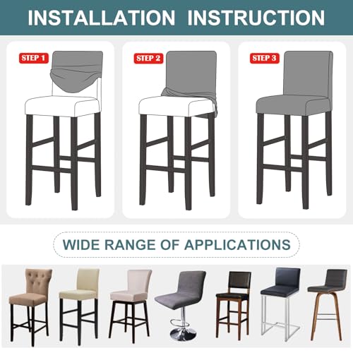 Image of Lellen Bar Stool Chair Covers Set of 4,Jacquard Bar Stool Cover Barstool Covers Slipcovers Stretch Bar Stool Covers with Backs Bar Stool Protector Covers for Kitchen Dining Room Counter Island