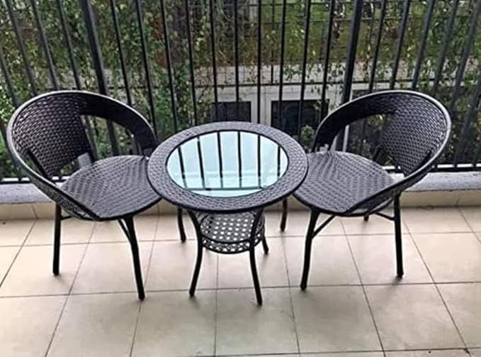 Image of Lotey Outdoor D-12 Chairs Table Set 4+1 Wicker Patio Furniture Sets 4 Chair and 1 Table with Cushions for Garden Balcony Bedroom Powder Coated Frame Uv Protected Wicker (Black + Cream Cushion)