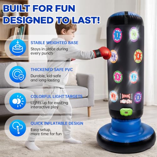 Punching Bag for Kids, with Scoring LED Lights & 6 Game Modes, 60 Inch - image 3