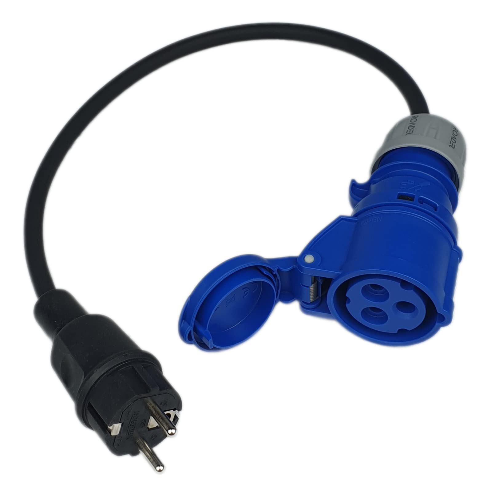 RoadEu - CEE Kupplung Adapter - CEE Adapter - Kupplung 16A 3P auf Schuko Stecker 230V - 3x2 5mm2 Kabel - Camping Zubehör - Starkstrom Verlängerungskabel 0,5 Meter