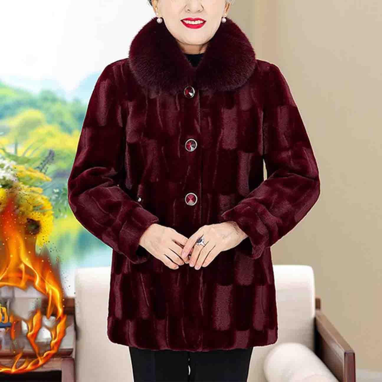 Plus Rozmiar 40-80kg Polarowy Płaszcz Zimowy Kurtka Damska Seniorzy W Średnim Wieku Starsze Panie Ciepłe Topy Ubrania Odzież Wierzchnia(Red,XXX-Large)