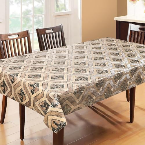 Image of Dakshya Industries PVC Waterproof Withoutlace Dining Table Cover (Size - 54X78 Inch) Rectangle 6 Seater Heat Rasistant, Beige