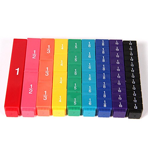 hand2mind Plastic Rainbow Fraction Tower Linking Cubes With Fractions, Visual Aid For Kids To Learn Fraction Equivalences, Math Fraction Cubes Are Color-Coded, Homeschool Supplies (Set of 51)
