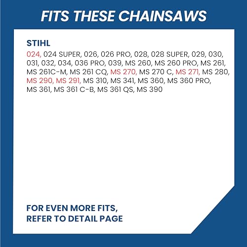Image of 18 Inch Chainsaw Chain, .325 inch Pitch .063 inch Gauge 74 Drive Links, Germany Steel Anti-Kickback Replacement for Stihl MS271, MS290, MS291, MS270, 3-Pack