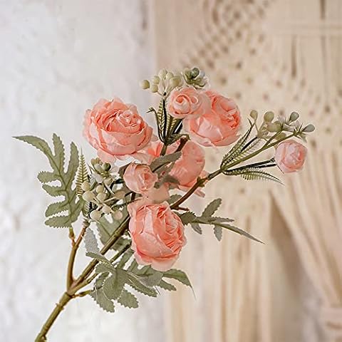 Youshe 5 Bunches Ranunculus Artificial Flowers, 22.2in / 56.3cm Long Stem Fake Persian Buttercup Silk Rose Flowers for Home Wedding Decoration Table Centerpieces Floral Arrangements (Light Pink) Cover