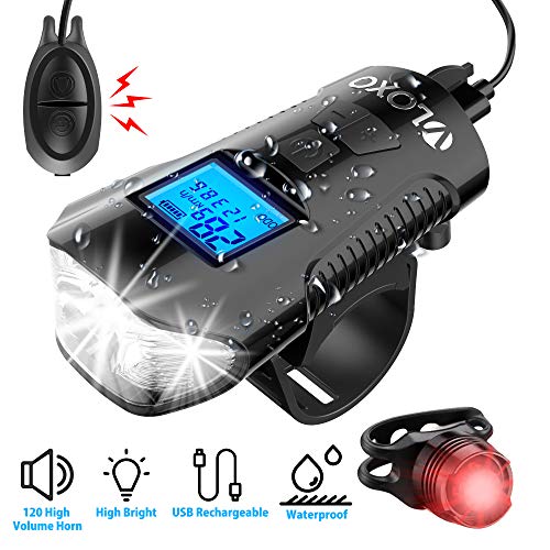 VLOXO LED Bike Light with Bike Speedometer, USB Rechargeable Bicycle Computer with Loud