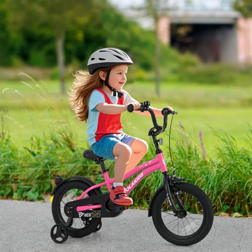 Image of Olakids Kids Bike, 12 14 16 18 Inch Toddlers Bike with Training Wheels Safety Bell Adjustable Seat and Handlebar, Handbrake and Coaster Brake, Children's Bicycle for Boys Girls