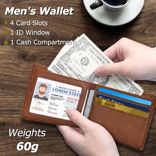 Bifold Wallets for Men, RFID Blocking Wallet Thin Wallets for Men Minimalist Wallet, Lightweight Men's Wallet Mens Slim Wallet for Work, Shopping (brown)2
