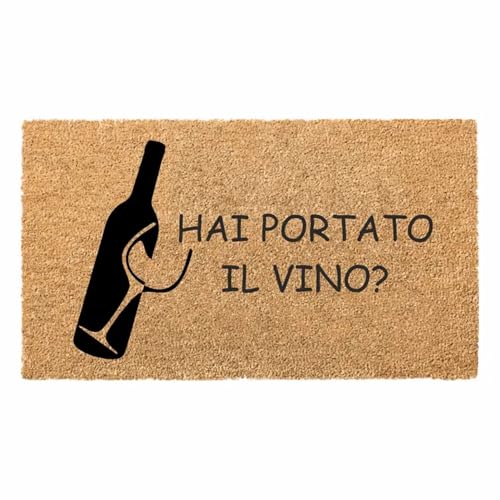 Social crazy Tappeto zerbino personalizzato - hai portato il vino - cocco naturale ideale per ingressi (Cocco naturale, 90x60 cm)