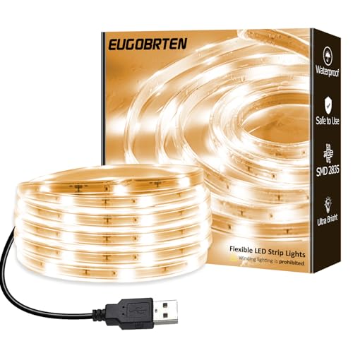 Image of 10ft USB LED Rope Light, Waterproof Flexible Strip, White Light, Suitable for Outdoor Camping and Indoor Decor (Battery Box Not Included)