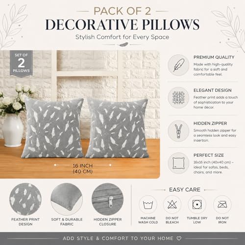 Image of BENAVJI Silk Printed Pillow Cover | Jaipuri Traditional Silk Cushion Cover Size 16 x 16 Inch Pack of 2 (Grey, 16X16 Inch)