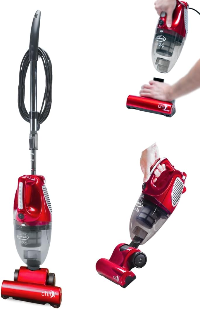 Ewbank Chilli 4 Cyclonic Combination Upright Stick and Handheld Vacuum Cleaner for Hard Floors and Carpet with HEPA Filter, Compact, Red, 6 lb