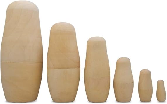 Set of 6 Unfinished Wooden Nesting Dolls DIY Craft Blanks Painting