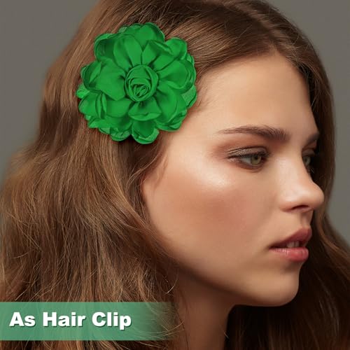 Image of M METERXITY Rose Flower Brooches and Pins for Women, Lapel Pins Dainty Satin Fabric Big Camellia Hair Flowers Clips for Wedding /Parties /Clothes /Jewelry