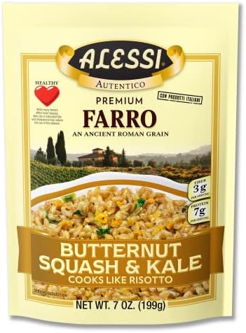 Alessi Autentico, Premium Seasoned Roman Grain Farro, Cooks Like Risotto, Heart Healthy, Easy to Prepare, 7oz (Butternut Squash & Kale, Pack of 6)