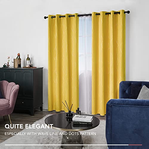 Deconovo Dot Line Decorative Super Soft Thermal Insulated Energy Saving Blackout Curtains for Living Room Mellow Yellow 46 x 54 Inch 2 Panels - Image 4