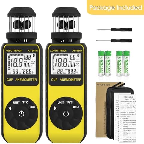 Digital Anemometer Handheld AP-881M Portable Anemometer with 360°Wind Directions Wind Cup Anemometer with Temp(℃/℉) Measuring Air Speed Air Volume for HVAC Vents(2PCS)