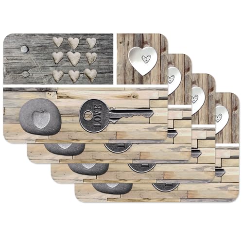 Venilia Tischset Key of Love Muster, Platzset für Esszimmer, Esstischmatten, Telleruntersetzer, Platzdeckchen, lebensmittelecht, 45 x 30 cm, 4 Stück, 59081