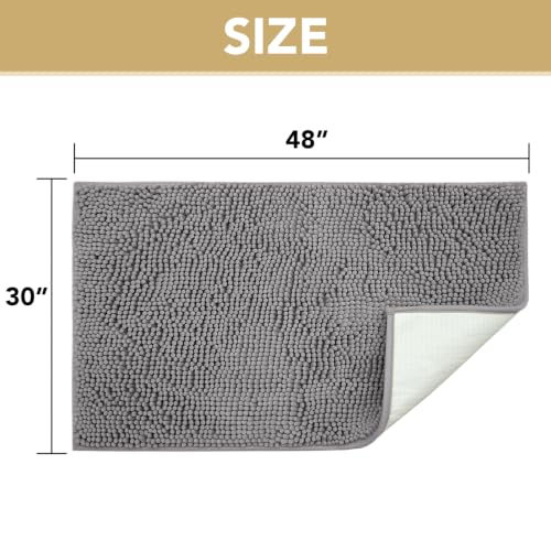 Image of H.VERSAILTEX Dog Door Mat Absorbent Dirt Trapper Non Slip Quick Dry Washable Chenille Pet Bed Mat for Mud Dogs Indoor and Outdoor(Grey, 30 inch x 48 inch)