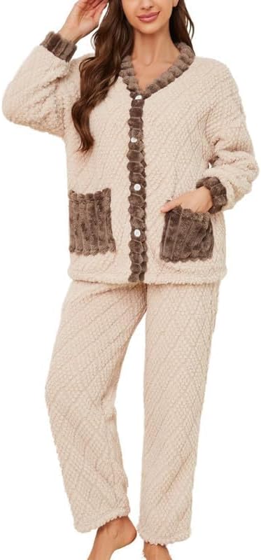 U2SKIIN Women's Plush Fleece Pajama Set,Soft Jacquard Pajamas for Women Cozy Lounge Sleepwear - Image 2