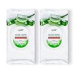 Epielle Aloe Vera Makeup Remover Wipes, Gentle Daily Facial Cleanser Towelettes, Remove Dirt, Oil & Waterproof Mascara, Stocking Stuffers, 60 Count (Pack of 2)