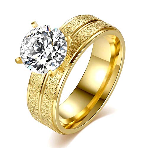 U-K Anillo Popular para Mujer - Accesorio de Joyería Brillante para Propuesta y Compromiso - Chapado en Oro 16 - Práctico y Conveniente