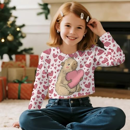 Girls Sweatshirts Long Sleeve Pullover Sweatshirt Crop Tops Casual Crewneck Tee Shirt Fall Clothes Size 5-143