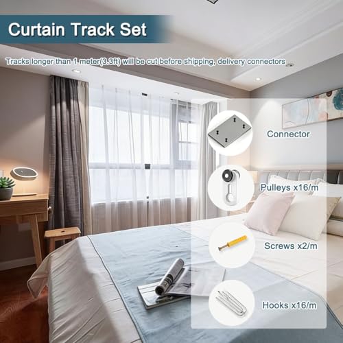 Rail de rideau au plafond en aluminium double rangée gris 2,8m