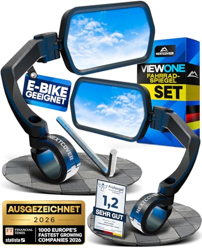 NEXTCOVER® Fahrradspiegel für Lenker [SET] – E-Bike & Pedelec geeignet I ProVision-Echtglas I fest sitzender Fahrrad Rückspiegel I Spiegel links I Rückspiegel Fahrrad I EScooter