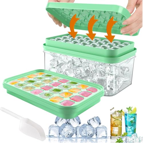 Consejos para Comprar L molde los mejores 5. 42 Cubiteras para Hielo de Silicona Con Tapa Y Cubo, Cubitera Silicona de Grado Alimenticio Cuchara para Congelador, Fácil liberación Apilables Bandeja de 28 Moldes de Silicona...