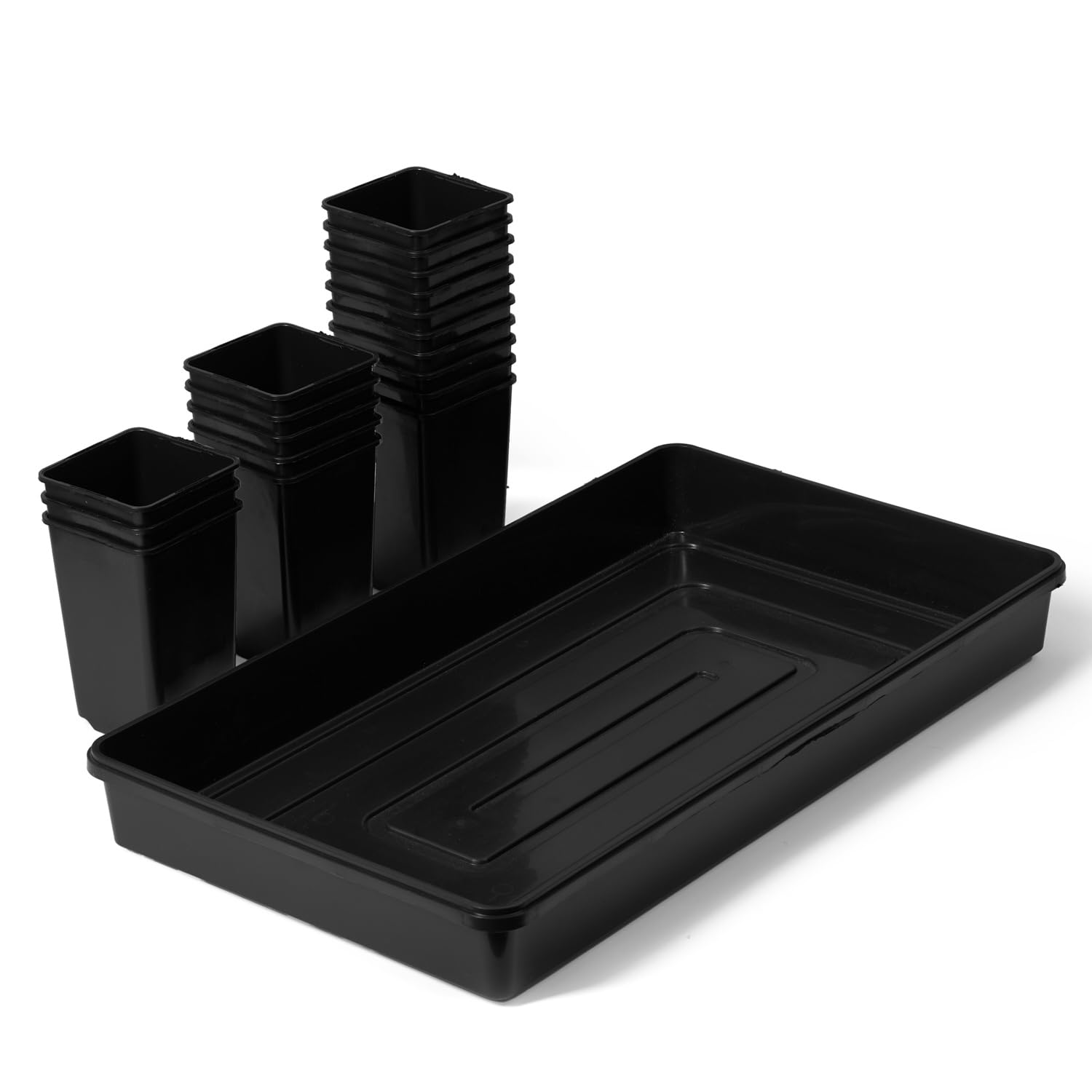 Lot de 5 pots de culture carrés avec soucoupe - Pour boutures et semis - Avec plateau de service - Pots de culture - 9 x 9 x 14 cm + dessous de verre