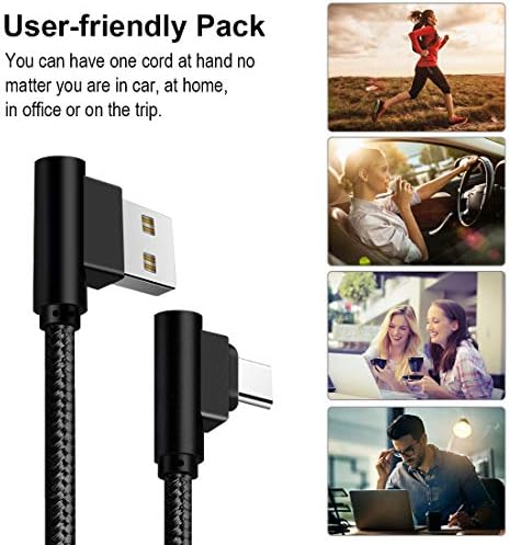 DFK 90 degree USB Type C Cable 3 Pack Nylon Braided Charger Cord for Galaxy S10/S9/S8+/S8, LG V30 V20 G5 G6, Nexus 5X 6P, Switch and More 1+2+3M Black