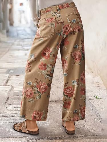 Flamingals Floral Print Wide Leg Cropped Pants for Women Trendy Mid Rise Boho Ankle Cute Jeans4